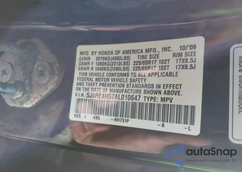 2010 Honda Cr-V Ex z USA, uszkodzony, nr VIN 5J6RE4H57AL010647